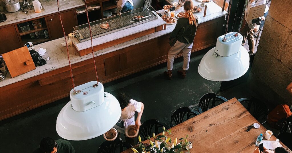 A cozy coffee shop with comfortable seating, friendly staff, and a variety of high-quality coffee options, reflecting the importance of customer satisfaction services for a coffee shop business.